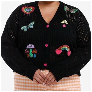 🩷NWTS-$70 SOCIAL COLLISION (Hot Topic) Patched Crop Knit Cardigan Plus Size 4X 4